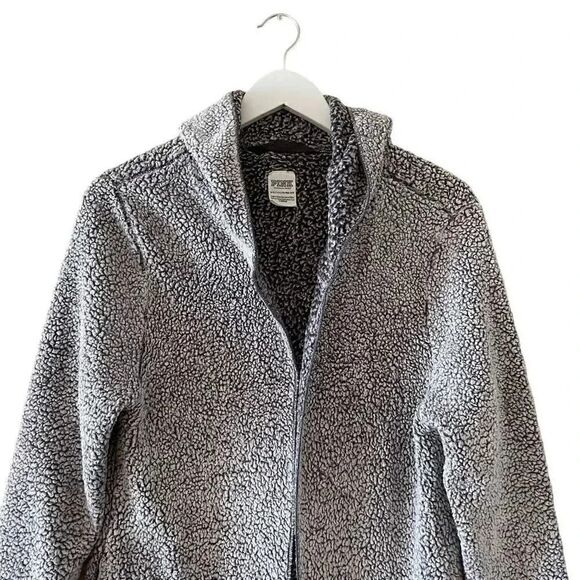 Pink Victorias Secret Gray Open Front Sherpa  Hooded Cardigan Jacket Sz OS# 1482 - Picture 3 of 12